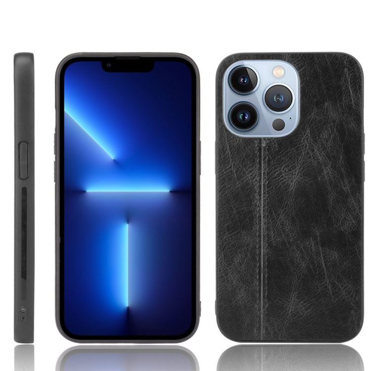 

Sewing Cow Leather Soft PC Case For iPhone 13 Pro Max(Black)