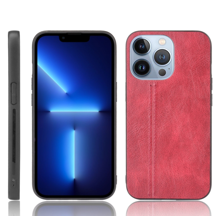 Sewing Cow Leather Soft Pc Case For Iphone 13 Pro Max Red