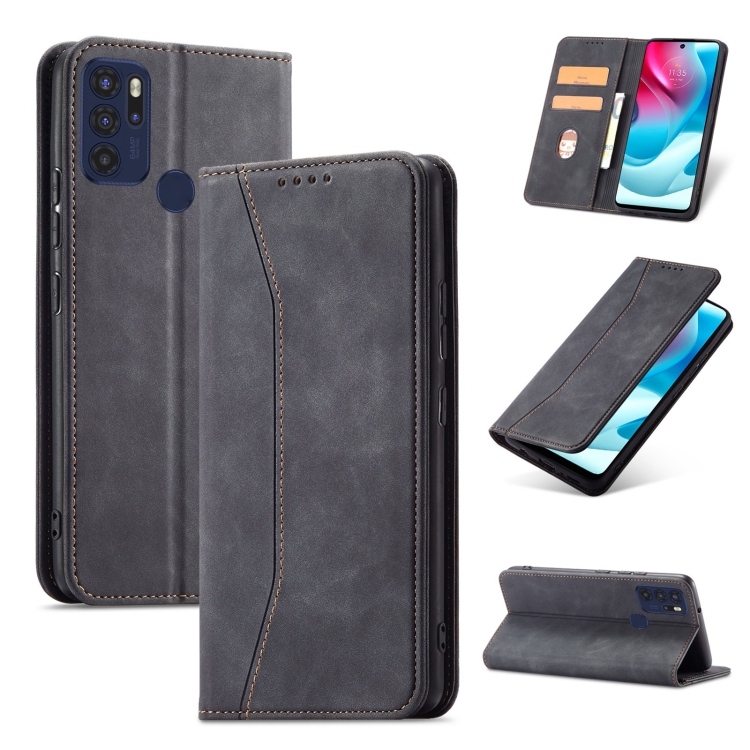 

For Motorola Moto G60S Magnetic Dual-fold Leather Phone Case(Black)