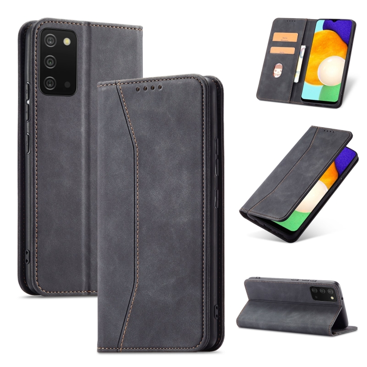 

For Samsung Galaxy A03s 164mm Magnetic Dual-fold Leather Phone Case(Black)