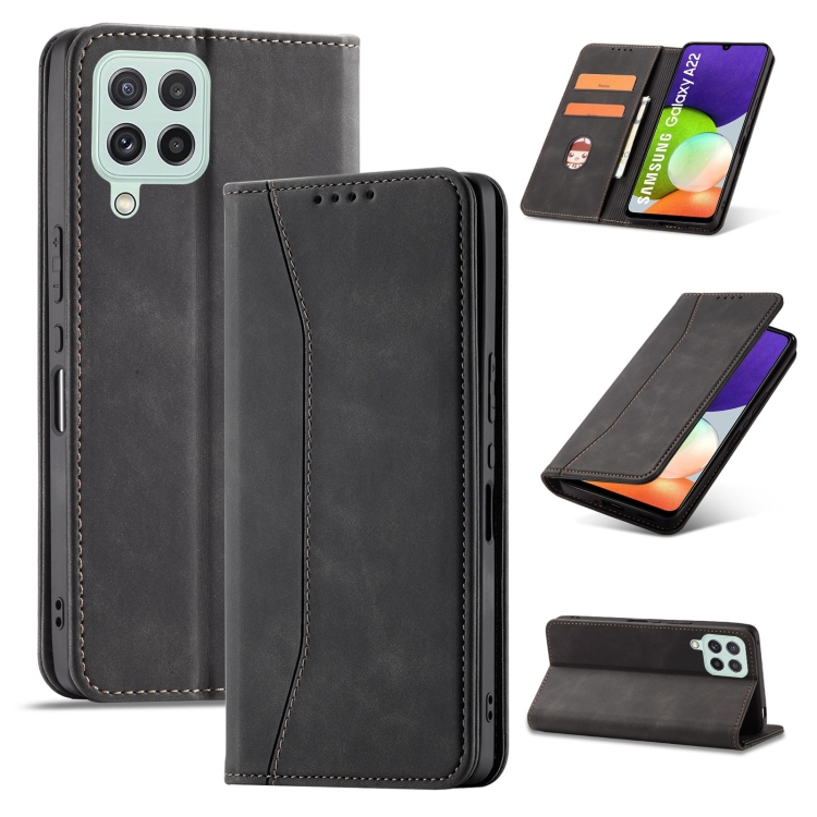

For Samsung Galaxy A22 4G Magnetic Dual-fold Leather Phone Case(Black)