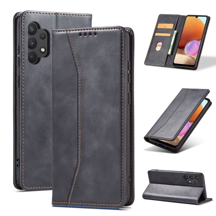 

For Samsung Galaxy A32 5G Magnetic Dual-fold Leather Phone Case(Black)