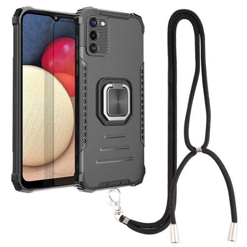 

For Samsung Galaxy A02s 164mm Lanyard Aluminum TPU Case(Black)