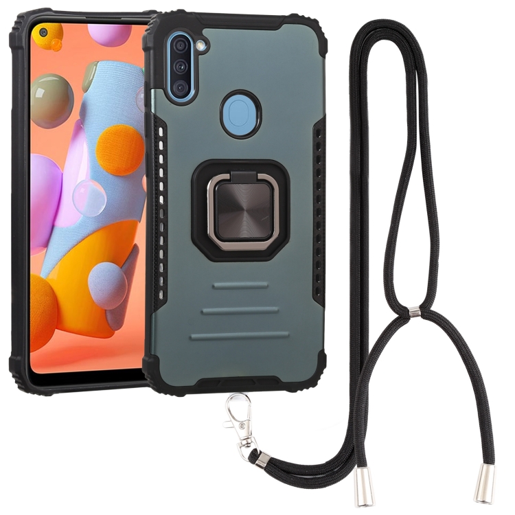 

For Samsung Galaxy A11 / M11 Lanyard Aluminum TPU Case(Green)