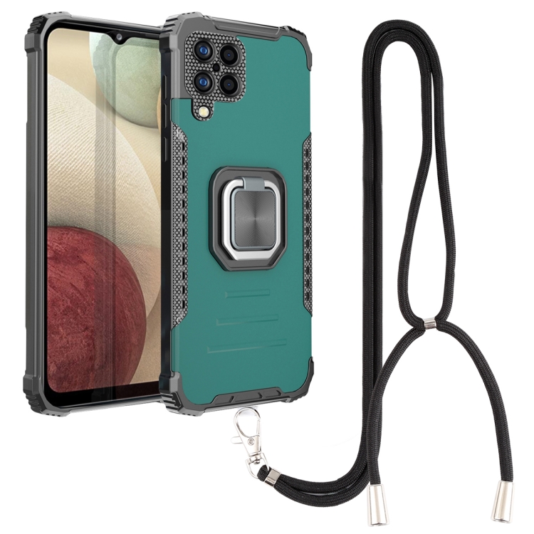 

For Samsung Galaxy A12 Lanyard Aluminum TPU Case(Green)