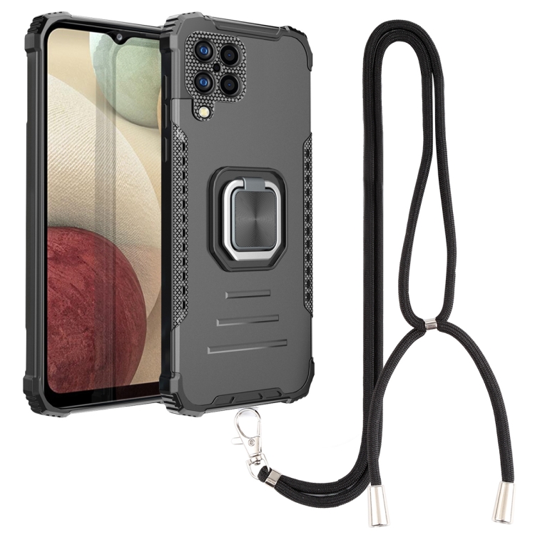 

For Samsung Galaxy A12 Lanyard Aluminum TPU Case(Black)