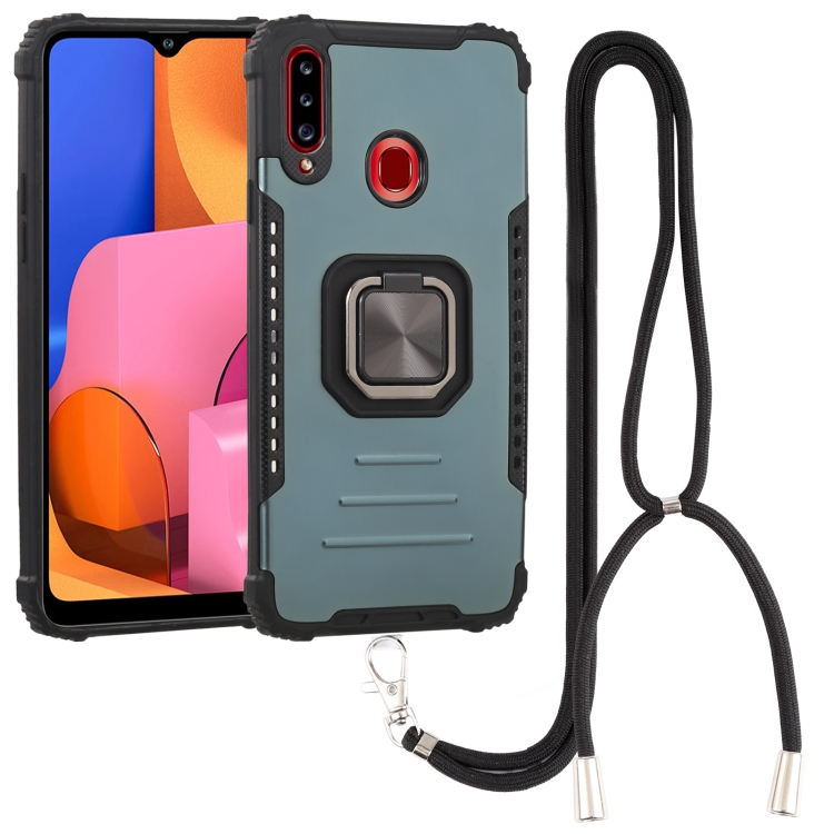 

For Samsung Galaxy A20s Lanyard Aluminum TPU Case(Green)