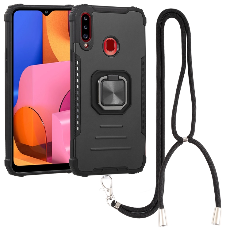 

For Samsung Galaxy A20s Lanyard Aluminum TPU Case(Black)
