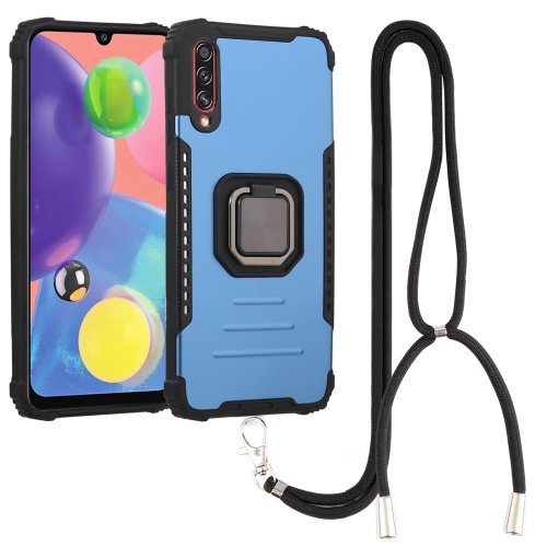 

For Samsung Galaxy A21 Lanyard Aluminum TPU Case(Blue)