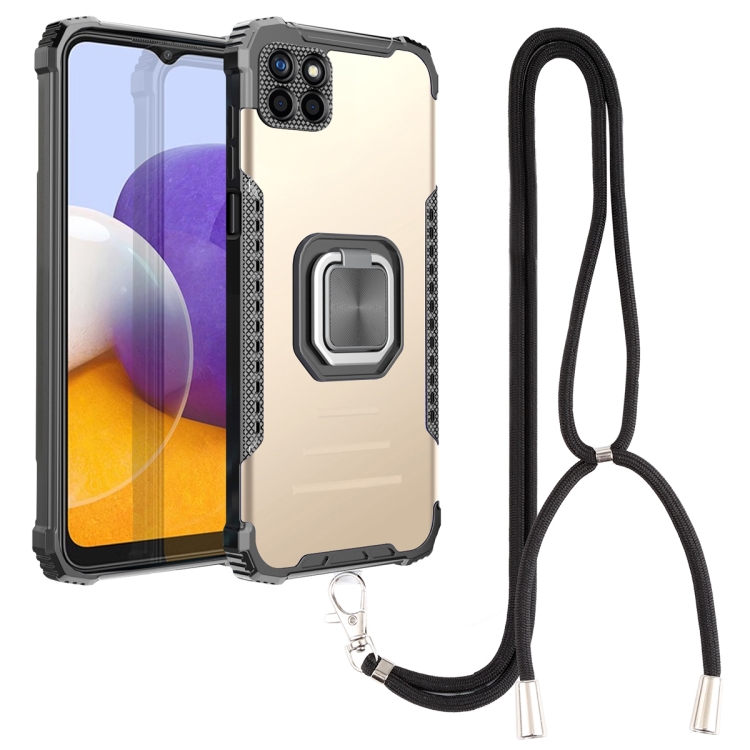 

For Samsung Galaxy A22 5G Lanyard Aluminum TPU Case(Gold)