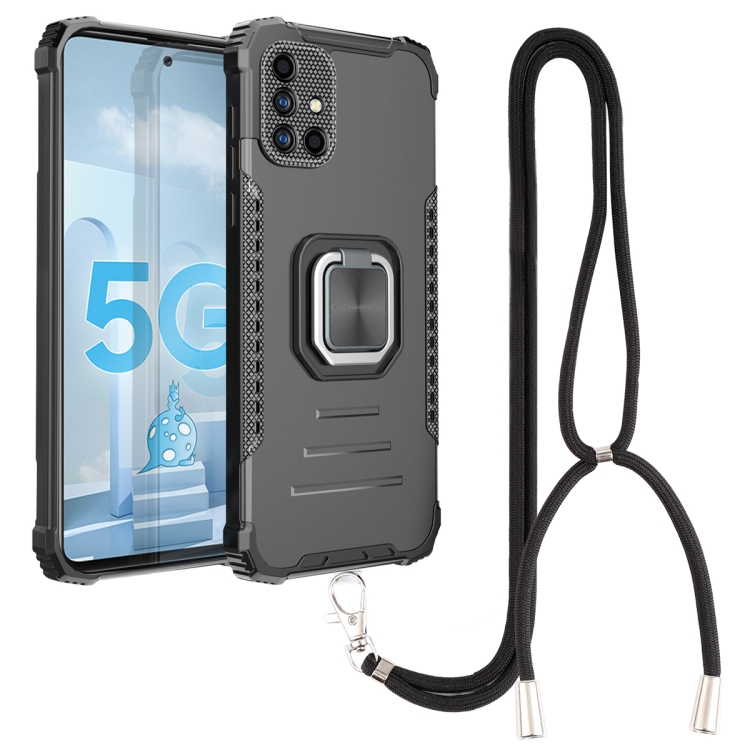 

For Samsung Galaxy A51 5G Lanyard Aluminum TPU Case(Black)