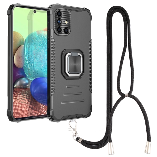 

For Samsung Galaxy A71 Lanyard Aluminum TPU Case(Black)