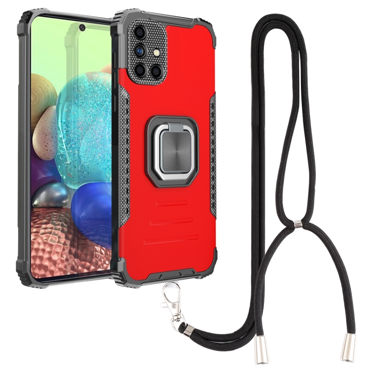 

For Samsung Galaxy A71 Lanyard Aluminum TPU Case(Red)