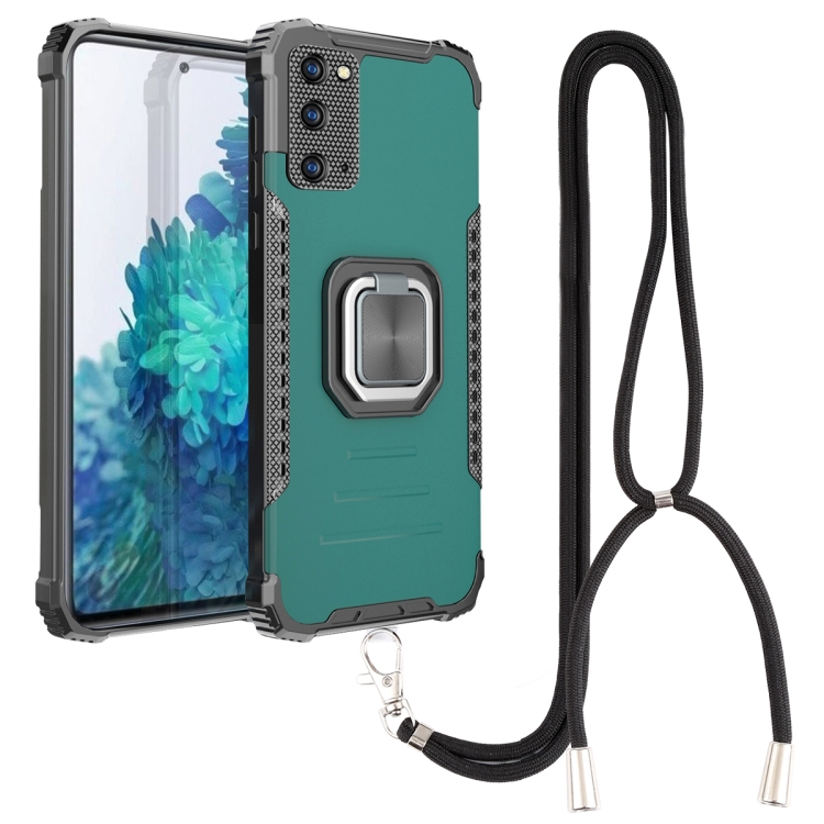 

For Samsung Galaxy S20 FE Lanyard Aluminum TPU Case(Green)