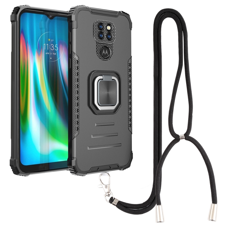 

For Motorola Moto G9 / G9 Play / E7 Plus Aluminum Alloy + TPU Phone Case with Lanyard(Black)