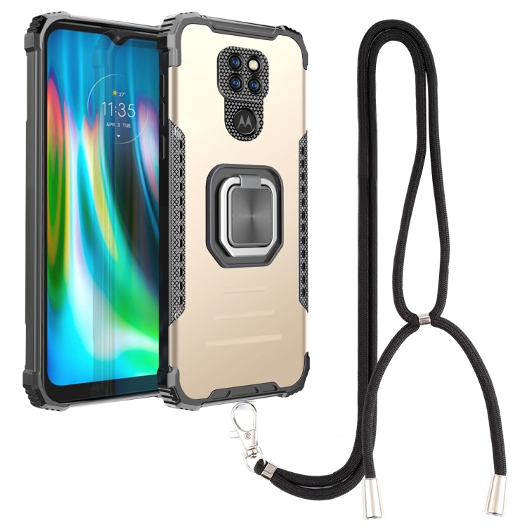 

For Motorola Moto G9 / G9 Play / E7 Plus Aluminum Alloy + TPU Phone Case with Lanyard(Gold)