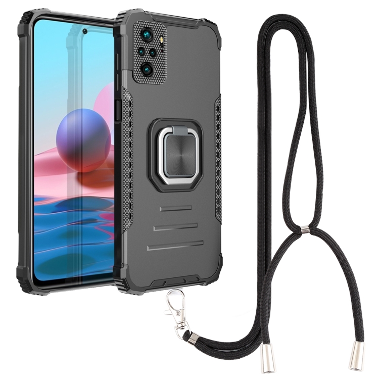 

For Xiaomi Redmi Note 10 4G / Note 10S Aluminum Alloy + TPU Phone Case with Lanyard(Black)