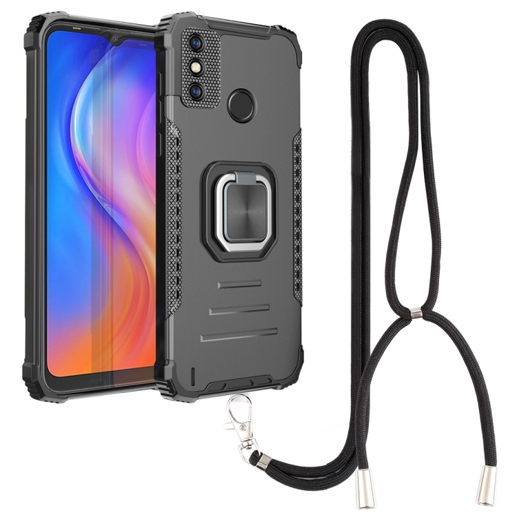 

For Tecno Spark 6 Go Aluminum Alloy + TPU Phone Case with Lanyard(Black)