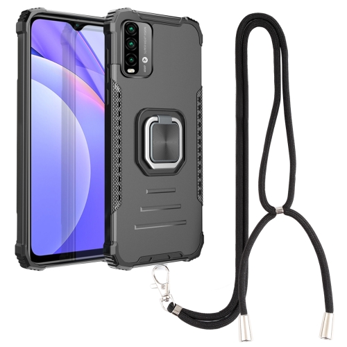 

For Xiaomi Redmi Note 9 4G / 9 Power / 9T Aluminum Alloy + TPU Phone Case with Lanyard(Black)