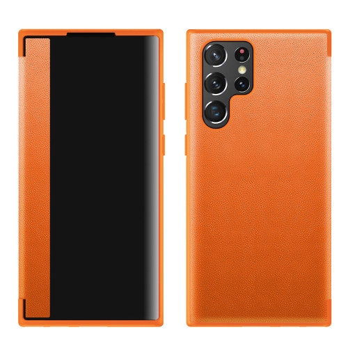 

For Samsung Galaxy S22 Ultra 5G Window View Leather Phone Case(Orange)
