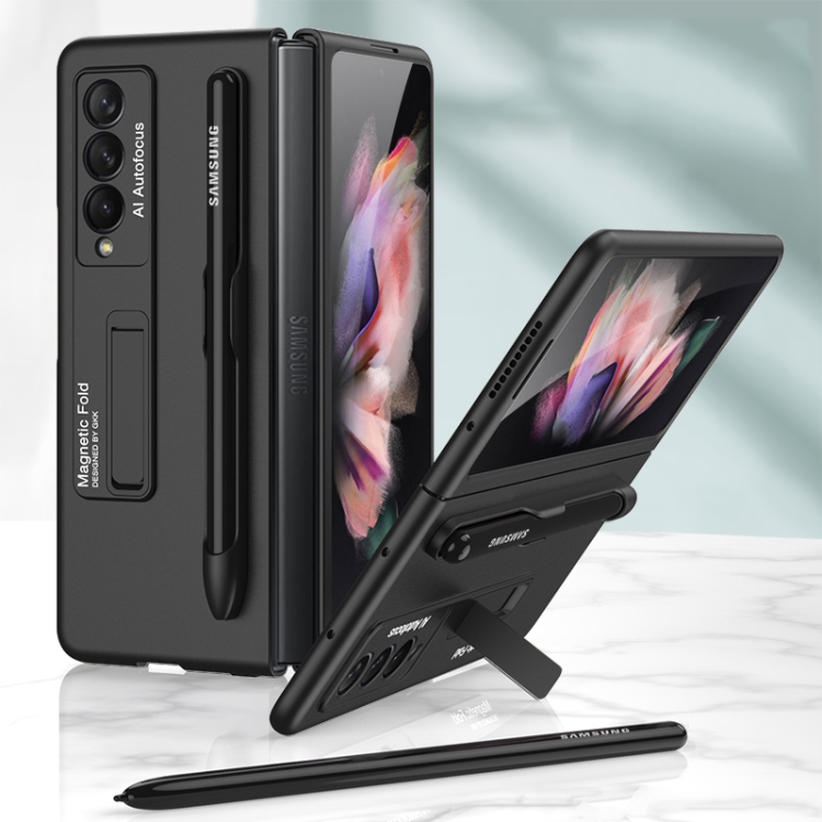 

For Samsung Galaxy Z Fold3 5G GKK Ultra-thin PC Phone Flip Case with Holder & Pen Slot(Black)