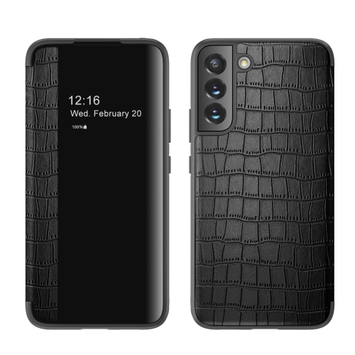 

For Samsung Galaxy S22 5G Crocodile Texture Window View Leather Phone Case(Black)