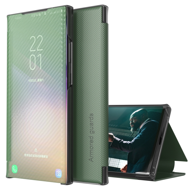 

For Xiaomi Redmi Note 11 Pro 5G Carbon Fiber View Time Leather Phone Case(Green)