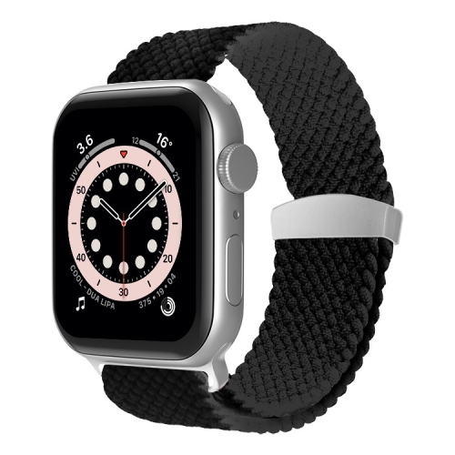 

Nylon Braid Watch Band For Apple Watch Ultra 49mm / Series 8&7 45mm / SE 2&6&SE&5&4 44mm / 3&2&1 42mm(Black)