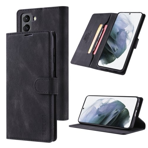 For Samsung Galaxy S22+ 5G TAOKKIM Calf Texture Leather Phone Case(Black)
