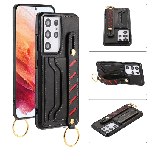 

For Samsung Galaxy S21 Ultra 5G Wristband Wallet Leather Phone Case(Black)