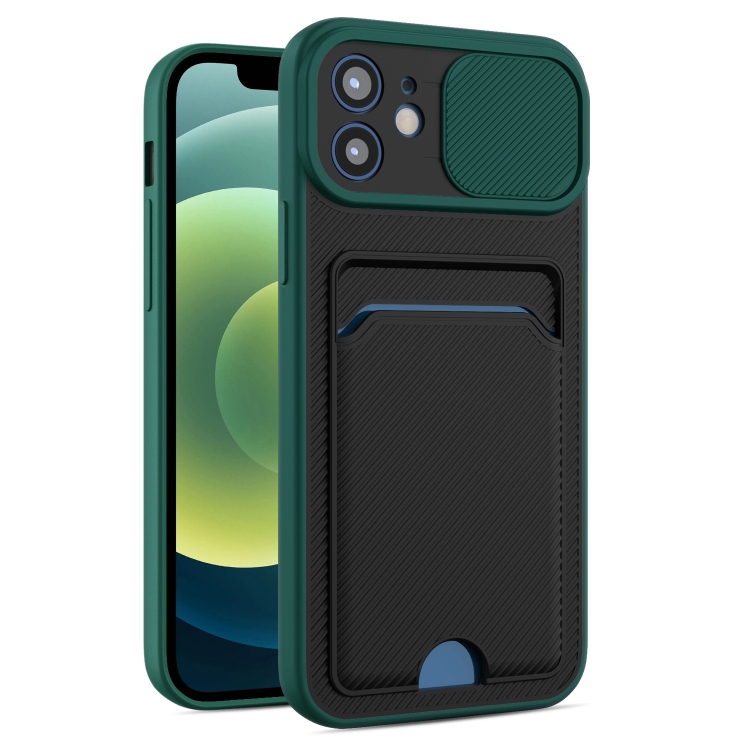 

Sliding Camshield Card TPU+PC Case For iPhone 12 Pro(Dark Green)