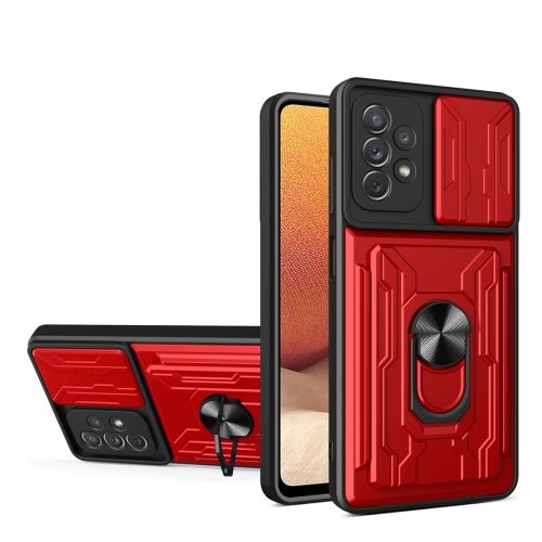 

For Samsung Galaxy A32 Camera Cover Phone Case with Card Slot & Holder(Red)