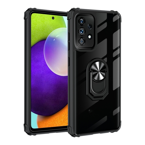 

For Samsung Galaxy A73 5G Ring Holder Transparent TPU + Acrylic Case(Black)