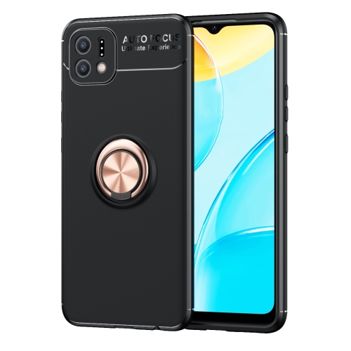 

For OPPO A16K Metal Ring Holder TPU Phone Case(Black+Rose Gold)
