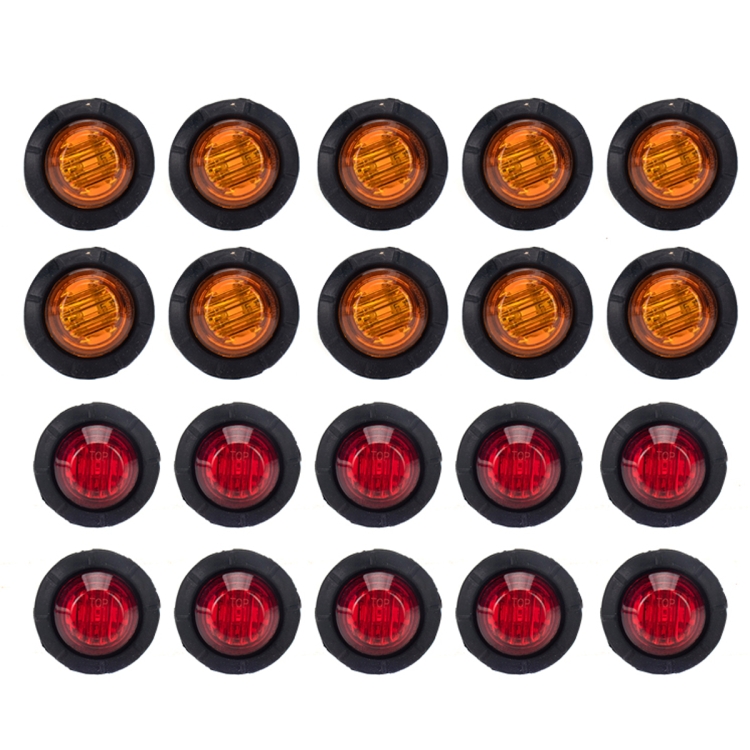 

A5014 20 in 1 Red + Amber Light Truck Trailer LED Round Side Marker Lamp
