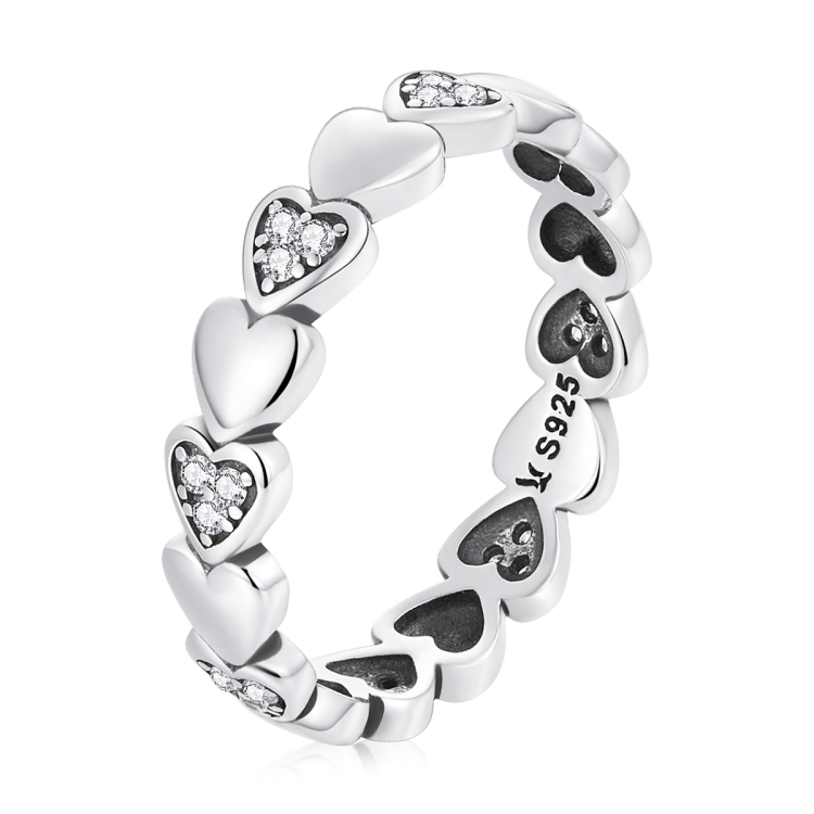 

S925 Sterling Silver Simple Heart Zircon Women Ring, Size:8
