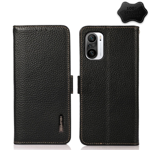 

For Xiaomi Redmi K40 Pro / Poco F3 KHAZNEH Side-Magnetic Litchi Genuine Leather RFID Phone Case(Black)