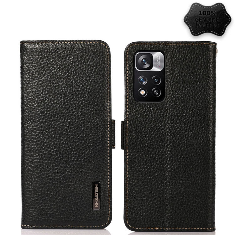 

For Xiaomi Redmi Note 11 Pro KHAZNEH Side-Magnetic Litchi Genuine Leather RFID Phone Case(Black)