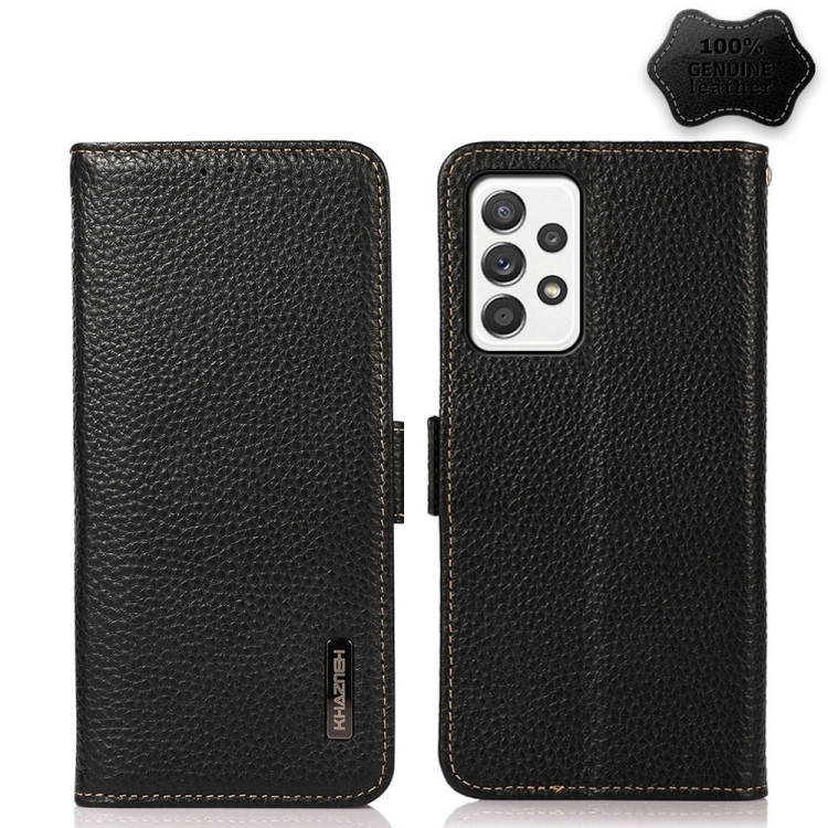 

For Samsung Galaxy A52 5G KHAZNEH Side-Magnetic Litchi Genuine Leather RFID Phone Case(Black)