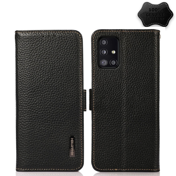 

For Samsung Galaxy M51 KHAZNEH Side-Magnetic Litchi Genuine Leather RFID Phone Case(Black)