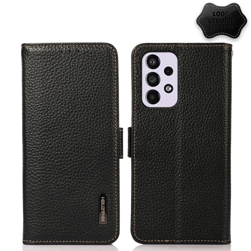 

For Samsung Galaxy A33 5G KHAZNEH Side-Magnetic Litchi Genuine Leather RFID Phone Case(Black)