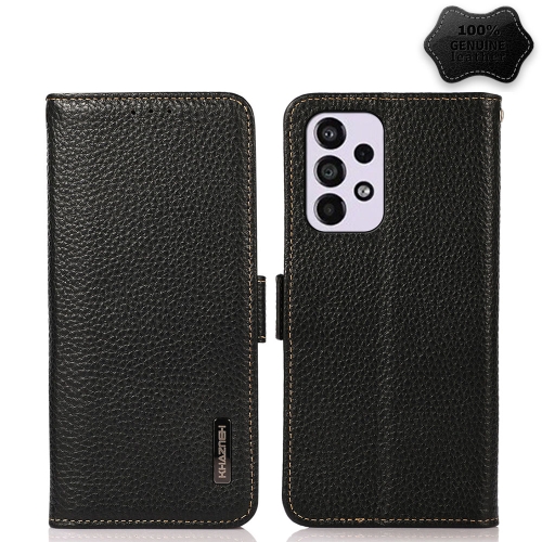 

For Samsung Galaxy A53 5G KHAZNEH Side-Magnetic Litchi Genuine Leather RFID Phone Case(Black)