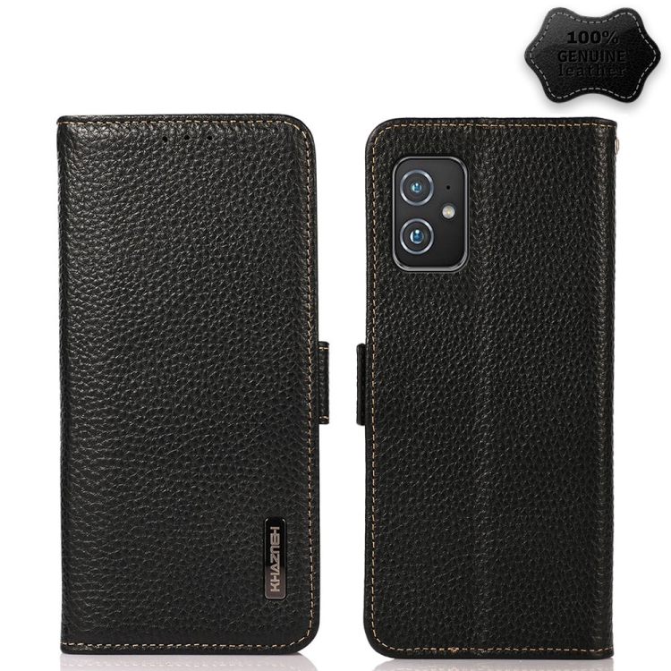 

For Asus Zenfone 8 KHAZNEH Side-Magnetic Litchi Genuine Leather RFID Phone Case(Black)