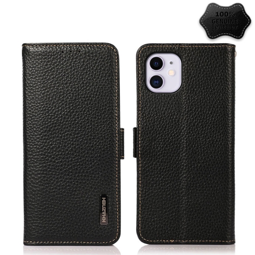 

KHAZNEH Side-Magnetic Litchi Genuine Leather RFID Case For iPhone 11(Black)