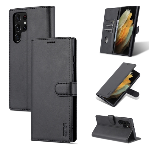 

For Samsung Galaxy S22 Ultra 5G AZNS Skin Feel Calf Texture Horizontal Flip Leather Phone Case(Black)
