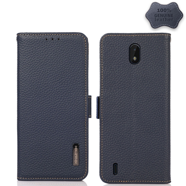 

For Nokia C01 Core / C01 Plus KHAZNEH Side-Magnetic Litchi Genuine Leather RFID Phone Case(Blue)