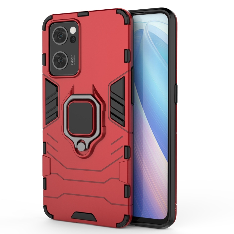 

For OPPO Reno7 5G Shockproof PC + TPU Holder Phone Case(Red)
