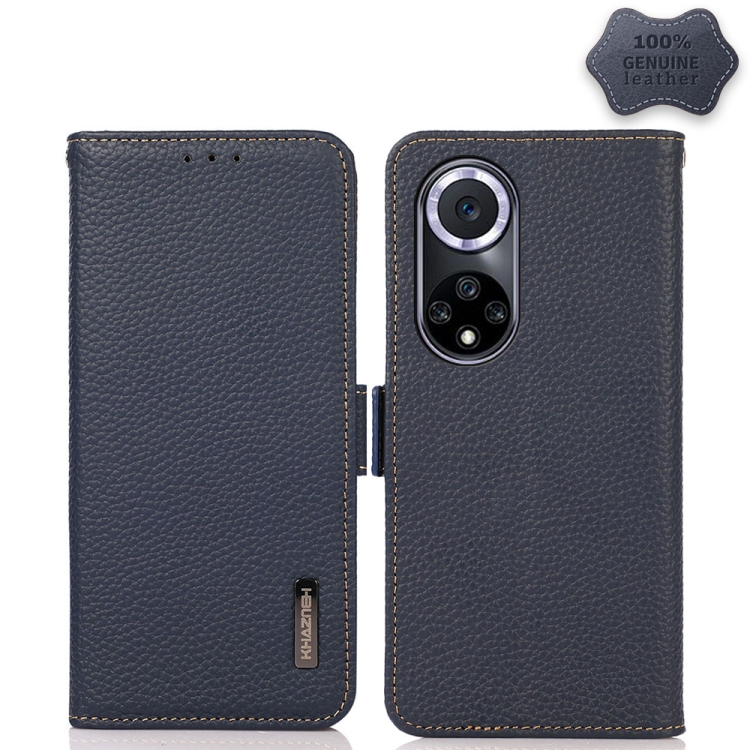 

For Huawei nova 9 KHAZNEH Side-Magnetic Litchi Genuine Leather RFID Phone Case(Blue)