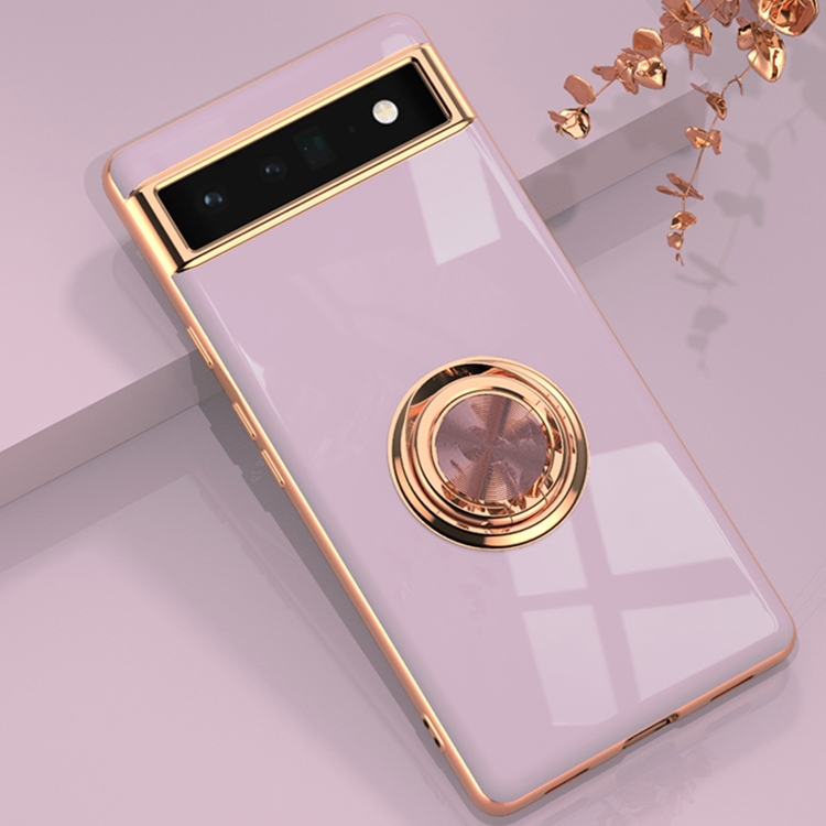 

For Google Pixel 6a 6D Electroplating Silicone Holder Phone Case(Light Purple)