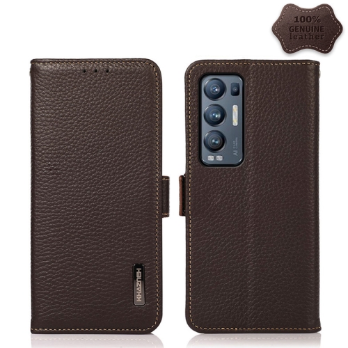 

For OPPO Find X3 Neo / Reno5 Pro+ 5G KHAZNEH Side-Magnetic Litchi Genuine Leather RFID Case(Brown)